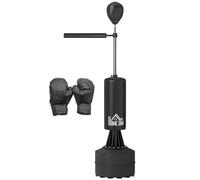 HOMCOM Saco de Boxeo Pie 155-205 cm con Barra Giratoria 360 | Bola de Velocidad, Base Rellenable, Punching Ball para Adultos, Entrenamiento MMA, Muay Thai, Fitness