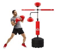 Saco de Boxeo de Pie, 160-230 cm, Saco de Boxeo con Barra de 360°, 2 Bolas de Velocidad y Base Rellenable, Punching Ball para Adultos y Niños, Entrenamiento MMA, Muay Thai