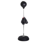 HOMCOM Saco de Boxeo Pie Punching Ball con Guantes 126-144 cm | Altura Ajustable en 4 Niveles, Base Rellenable, para Adultos y Adolescentes