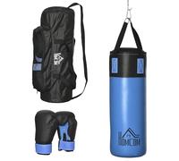 HOMCOM Saco de Boxeo Profesional Punching Bag con Guantes de 8 oz Gancho y Bolsa de Almacenaje Saco de Arena de Entrenamiento para Adultos y Adolescentes Ø25x102 cm Azul