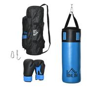 HOMCOM Saco de Boxeo Profesional con Guantes de 8 oz Gancho y Bolsa de Almacenaje Saco de Arena de Entrenamiento Ø25x102 cm Azul Aosom España