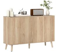 HOMCOM Salón buffet de almacenamiento con 4 puertas estriadas con botón de presión y estantes ajustables, estilo escandinavo, 120 x 35 x 77,5 cm, roble