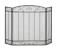 HOMCOM Salvachispas para Chimenea 105x80, 5 cm Pantalla para Chimenea Plegable de 3 Paneles Protector de Chimenea con Bisagras Estructura de Metal y Alambre Decorativo Negro