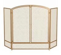 HOMCOM Salvachispas para Chimenea Plegable de 3 Paneles, 122x75 cm, Dorado | Protector de Chimenea de Metal con Doble Puerta, Resistente al Calor, para Salón, Hogar