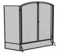 HOMCOM Salvachispas para Chimenea Plegable de 3 Paneles con Doble Puerta 122x75 cm Negro Aosom España