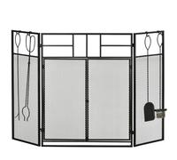 HOMCOM Salvachispas Plegable 3 Paneles de Metal con Doble Puerta 4 Herramientas
