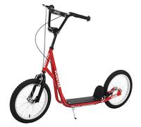 HOMCOM Scooter Patinete para Niños +5 Años y Adolescentes con Manillar Ajustable en Altura 2 Neumáticos de Caucho Inflable con Doble Freno y Ruedas 16" Carga 100 kg 139x58x90-96 cm Rojo