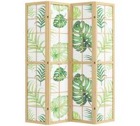HOMCOM Separador de ambientes de 4 piezas, plegable, diseño boho, motivo tropical, separador independiente, marco de madera, verde Aosom España