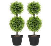 HOMCOM Set 2 árboles Decor. artif., Plantas Falsas 60cm, 2 Bolas | Topiario, árboles de boj en forma de bola en maceta, plantas falsas, para hogar, interior, exterior