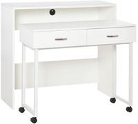HOMCOM Escritorios Apilables Conjunto de 2 Mesas Escritorio para Ordenador Portátil con Ruedas 2 Cajones para Oficina 100x36x88 cm Blanco