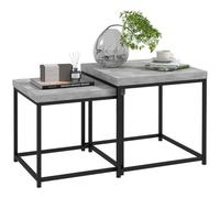 HOMCOM Set 2 mesas café sobre 3,5 cm Grosor, Estructura Acero, Gris | Mesas nido cuadradas modernas para salón