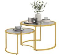 HOMCOM Set 2 mesas café sobre Vidrio Templado, Estructura Acero, Dorado | Mesas nido modernas para salón