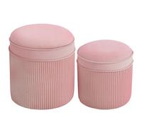 HOMCOM Set 2 Puff Reposapiés Redondos Apilables y Acolchados con Revestimiento de Terciopelo, Contenedor de 34,8L, Rosa Aosom España