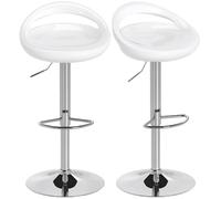 HOMCOM Set 2 taburetes Altos de Bar, taburetes giratorios 360°, con Respaldo y reposapiés, Altura Ajustable, Base de Acero, para Comedor y Cocina, 46x41x76-96cm, Blanco