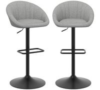 HOMCOM Set 2 Taburetes de Bar con Altura Regulable, Asiento Giratorio en Tejido y Reposapiés, Gris