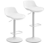 HOMCOM Set 2 Taburetes de Bar con Respaldo, Altura Ajustable, Asiento Giratorio en Cuero Sintético y Reposapiés, Blanco Aosom España