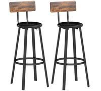 HOMCOM Set 2 Taburetes de Bar Estilo Industrial con Respaldo, Asiento en Piel Sintética y Reposapiés, Marrón Rústico Aosom España