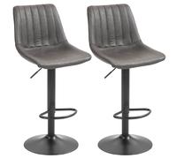 HOMCOM Set 2 Taburetes de Bar Estilo Industrial, Taburetes de Cocina con Respaldo, Reposapiés y Altura Regulable Gris
