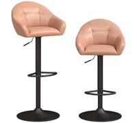 HOMCOM Set 2 taburetes de Bar giratorios 360°49,5x48,5x86-108cmMarrón | Altura ajustable, taburetes de bar, respaldo, reposabrazos, reposapiés, cojín acolchado, base antideslizante