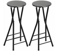 HOMCOM Set 2 Taburetes de Bar Plegables con Doble Reposapiés, en Madera y Acero, 34x30x70 cm, Negro Aosom España