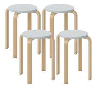 HOMCOM Set 4 Taburetes Redondos Apilables, Moderno Set de Taburetes de Madera con Base Antideslizante, Sillas Apilables sin Respaldo con Patas Curvas para Cocina, Bar, Comedor, Oficina, Ø40x45 cm,