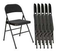HOMCOM Set 6 sillas Plegables con Respaldo acolch. Cap. 120 kg Negro | Silla plegable camping, silla oficina armazón acero, silla cocina acolchada invitados, oficina, camping