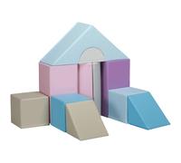 HOMCOM Set de 11 piezas de Bloques de Construcción Suaves, Bloques de Espuma para Saltar y Trepar, para Niños de 1-3 años, Cubierta de Cuero Artificial, Multicolor