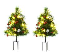 HOMCOM Set de 2 árboles de Navidad Mini árbol de Navidad Artificial con piñas y Bayas Rojas, Adornos y Luces LED Blanco cálido IP44 Verde PVC Metal Ø33 x 75 cm