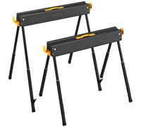 HOMCOM Set de 2 Caballetes para Sierra Plegables Altura Ajustable Negro | Banco de Trabajo, para Madera 2x4, con Asa y Ganchos, Base Antideslizante, Carpintería, Bricolaje, Soporta hasta 500 kg