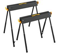 HOMCOM Set de 2 Caballetes para Sierra Plegables Altura Ajustable para Madera 2x4 con Asa Ganchos Soporta hasta 500 kg Negro