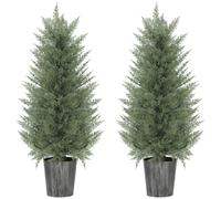 HOMCOM Set de 2 cipreses artificiales grandes 90cm, planta artificial de plástico en maceta 15 x 15 x 90 cm Verde Aosom España