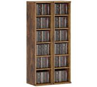 HOMCOM Set de 2 Estanterías para CDs y DVDs 21x22,5x88,5 cm Marrón Rústico | Soportes para CD Estrechos, 12 Compartimentos, Estantes Ajustables, Estanterías para Salón, Oficina