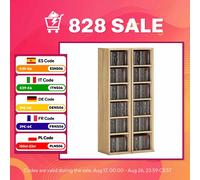 HOMCOM Set de 2 Estanterías para CDs y DVDs 21x22,5x88,5 cm Roble | Soportes para CD Estrechos, 12 Compartimentos, Estantes Ajustables, Estanterías para Salón, Oficina