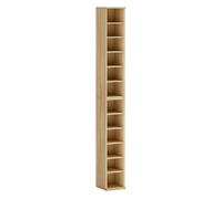 Homcom set de 2 estanterías para cds y dvds, soportes para cd estrechos con 12 compartimentos, estantes ajustables, estanterías para salón, oficina, 21x22,5x88,5 cm, roble