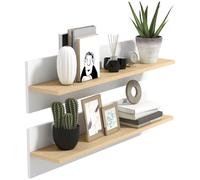 HOMCOM Set de 2 Estantes de Pared Flotantes de 80 cm Blanco y Natural | Baldas de Pared para Sala de Estar, Entrada, Dormitorio o Cocina, Fácil de Montar, Carga 3 kg Cada Uno