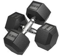 HOMCOM Set de 2 Mancuernas Hexagonales de 2 x 12,5 kg de Hierro Fundido Recubiertas en Goma para Entrenamiento en Casa Gimnasio