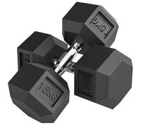 HOMCOM Set de 2 Mancuernas Hexagonales de 2 x 15 kg de Hierro Fundido Recubiertas en Goma para Entrenamiento en Casa Gimnasio