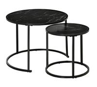 HOMCOM Set de 2 Mesas Auxiliares Apilables Diseño Redondo Efecto Mármol y Metal para Café y Salón Diám.60x46 cm y Diám.40x40 cm Negro Aosom España