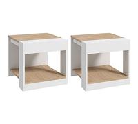HOMCOM Juego de 2 mesas auxiliares de madera de estilo rústico para salón dormitorio 40 x 40 x 45 cm blanco y natural
