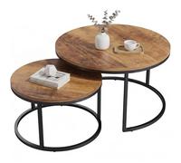 HOMCOM Set de 2 Mesas de Centro Redondas, Mesas Nido Industriales con Estructura Metálica para Salón, Dormitorio u Oficina, 60x60x 45 cm, Marrón