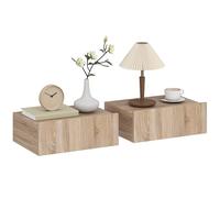 HOMCOM Set de 2 Mesillas de Noche de Pared, Mesitas de Noche Flotantes con 1 Cajón, Estilo Moderno, Mesas Auxiliares para Dormitorio, Habitación Hogar, Diseño Sencillo, 40x30x15 cm, Roble
