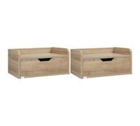 HOMCOM Set de 2 Mesitas de Noche de Pared Mesillas Flotantes con 1 Cajón para Dormitorio Habitación 40x30x19,5 cm Natural