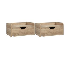 HOMCOM Set de 2 Mesitas de Noche de Pared Mesillas Flotantes con 1 Cajón para Dormitorio Habitación 40x30x19,5 cm Natural
