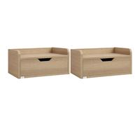 Homcom set de 2 mesitas de noche flotantes mesillas de noche de pared con cajón para dormitorio habitación hogar diseño sencillo 40x30x19,5 cm madera natural 30 cm
