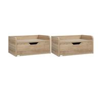 HOMCOM Set de 2 Mesitas de Noche Flotantes Mesillas de Noche de Pared con Cajón para Dormitorio Habitación Hogar Diseño Sencillo 40x30x19,5 cm Madera Natural