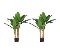 HOMCOM Set de 2 Plantas Artificiales Bananero 120 cm con Maceta y 15 Hojas Plantas Decorativas para Interior Verde