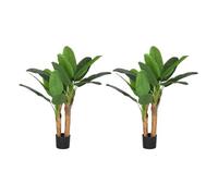 Homcom set de 2 plantas artificiales bananero 120 cm con maceta y 15 hojas plantas decorativas para interior verde