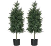 HOMCOM Set de 2 plantas artificiales de Cedro con maceta para interior y exterior, Conífera, 38L x 12,5l x 90H cm, altura 90 cm, verde