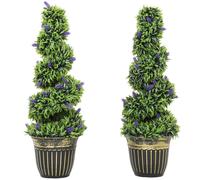 HOMCOM Set de 2 Plantas Artificiales en Espiral en PE de 90 cm con Maceta Incluida, Verde y Azul Aosom España
