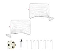 HOMCOM Set de 2 Porterías de Fútbol Portátiles con Red y Balón para Niños y Adultos Acero Poliéster Blanco 78x46x56 cm Aosom España